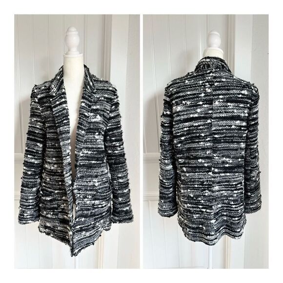 Drew Anthropologie Blazer Coat Womens M Black Tweed Wool Blend Made in USA - Picture 1 of 8